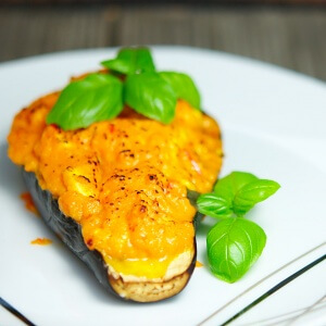 Aubergine filled with sweetpotato puree